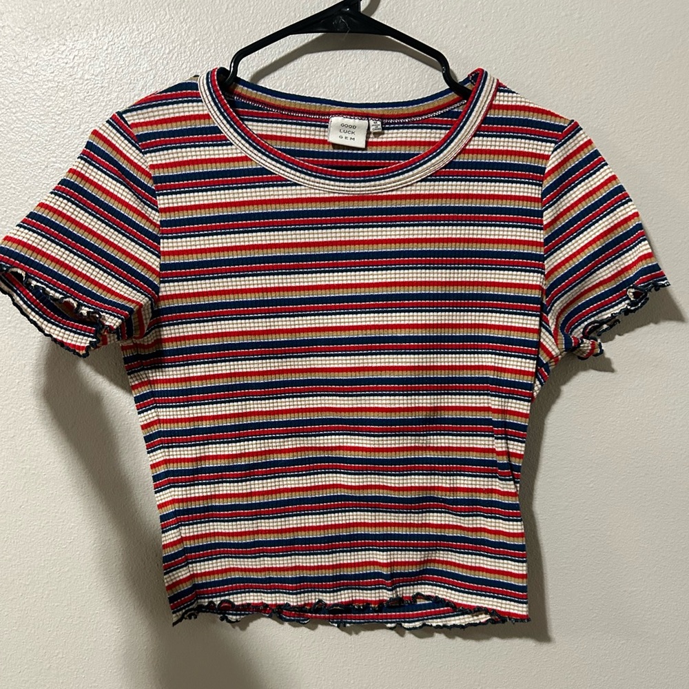 Striped Lightly Cropped Form Fitting Shirt size M